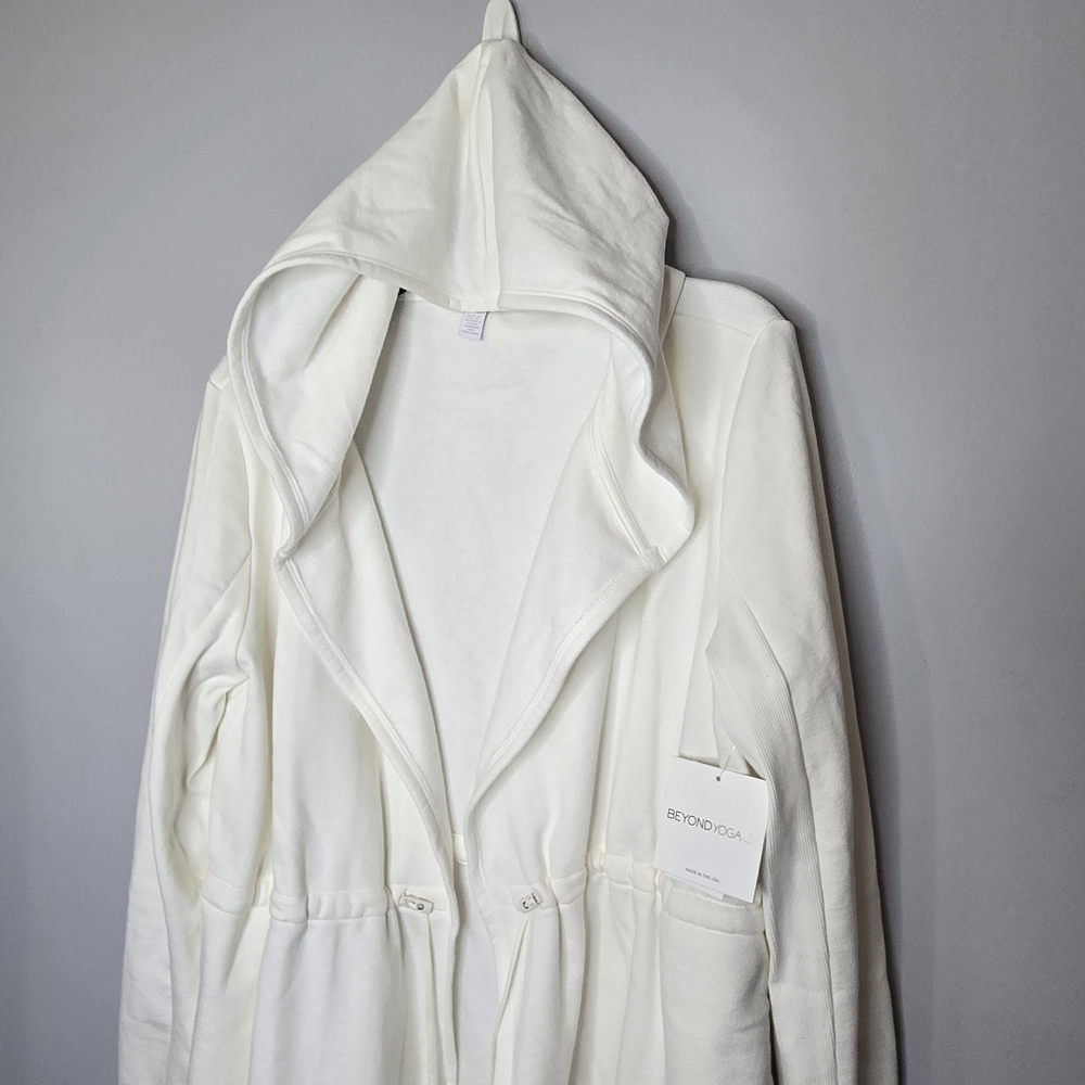 NWT Beyond Yoga On the Go Jacket Womens XL‎ White Hooded Open Front Pockets Luxe